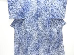 駒絽抽象草葉模様小紋着物